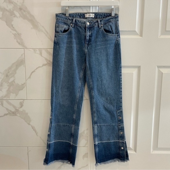 Mango Flared Snap Leg Cropped Wide Jeans - Picture 5 of 8